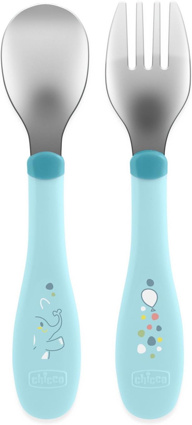 Chicco Metal Cutlery 18m+, Teal - Image 1
